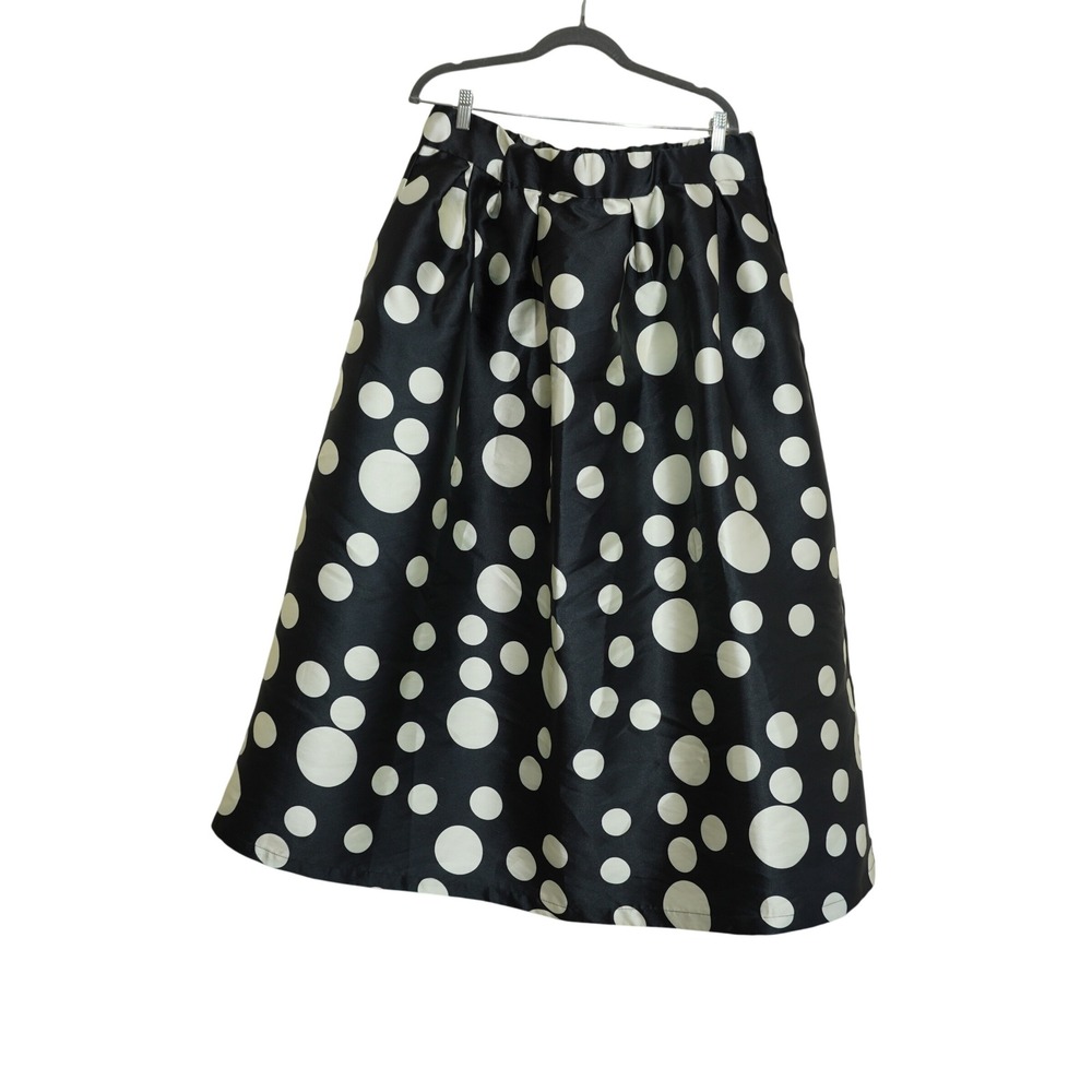 Persun‎ 2X Formal Black White Polka Dot Pleated Midi Skirt Satin Finish Cocktail
